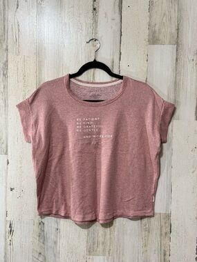 Danskin Rose Ribbed Short Sleeve Tee with Inspirational Text